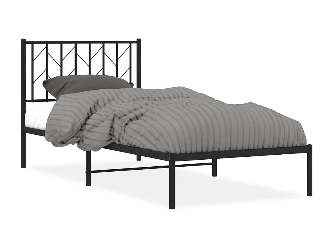 Cadre de lit métal sans matelas avec tête de lit noir 90x200 cm
