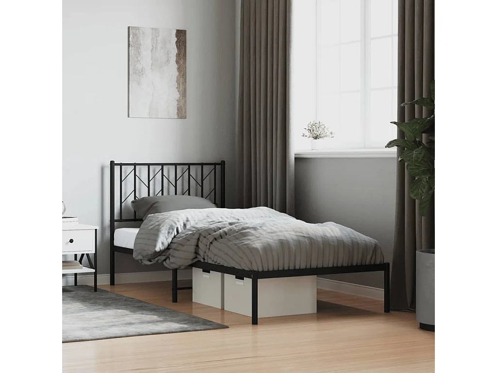 Cadre de lit métal sans matelas avec tête de lit noir 90x200 cm