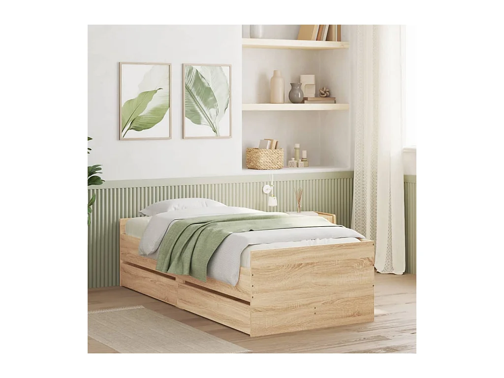 Cadre de lit avec tiroirs sans matelas chêne sonoma 100x200 cm