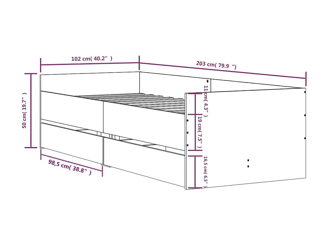 Bettgestell mit Schubladen Sonoma-Eiche 100x200 cm