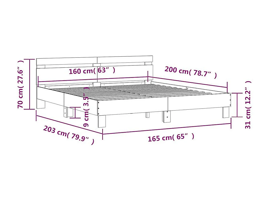 Cadre de lit avec LED sans matelas chêne fumé 160x200 cm