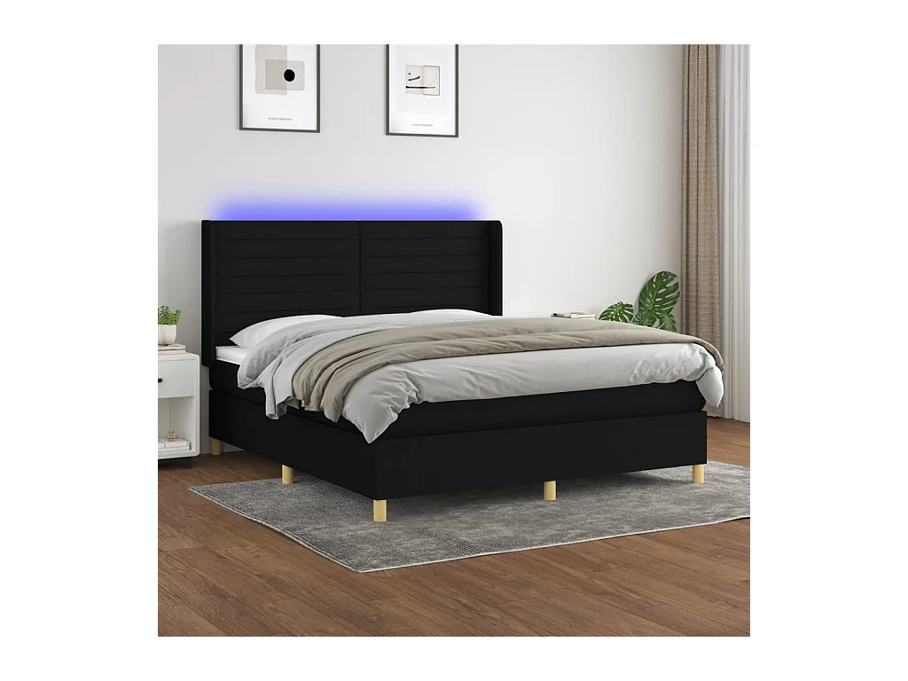 Sommier à lattes de lit matelas et LED Noir 160x200 cm Tissu