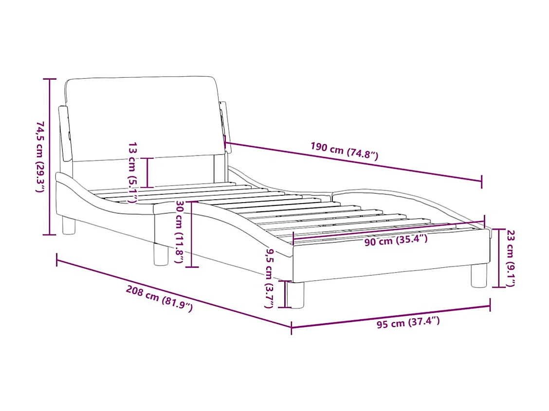 Cadre de lit Dover gris foncé 90x190 cm velours