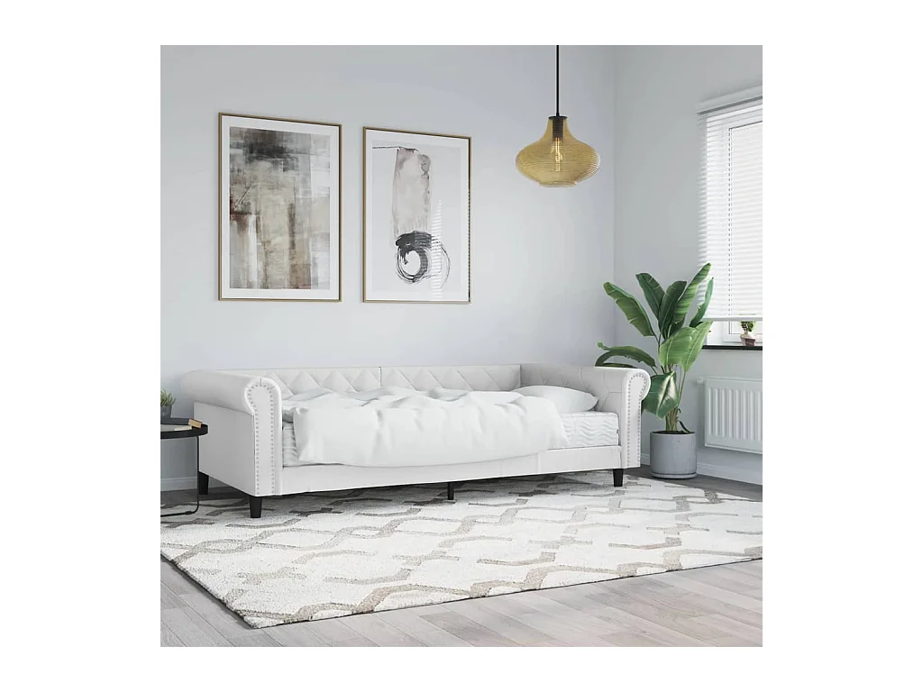 Lit de jour avec matelas blanc 90x200 cm similicuir