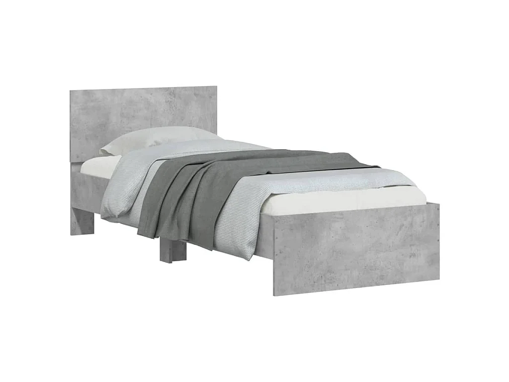 Cadre de lit sans matelas avec tête de lit gris béton 90x200 cm