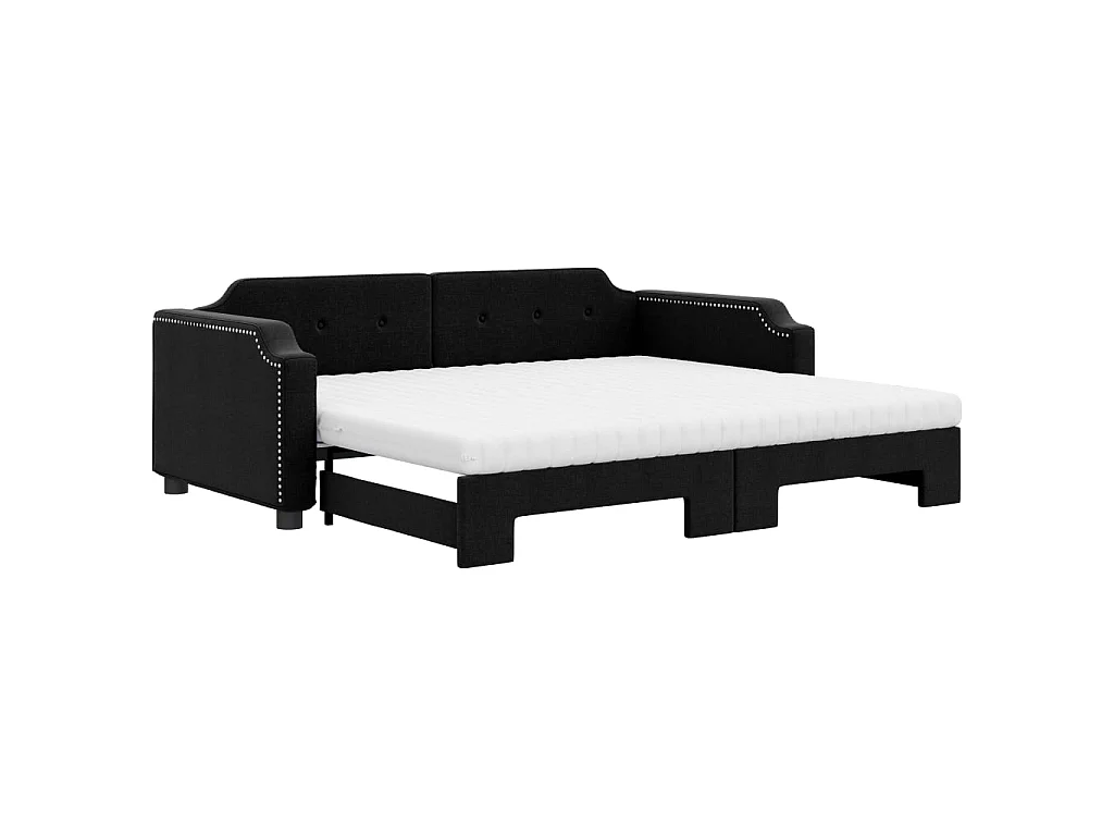 Lit de jour avec gigogne et matelas noir 100x200 cm tissu