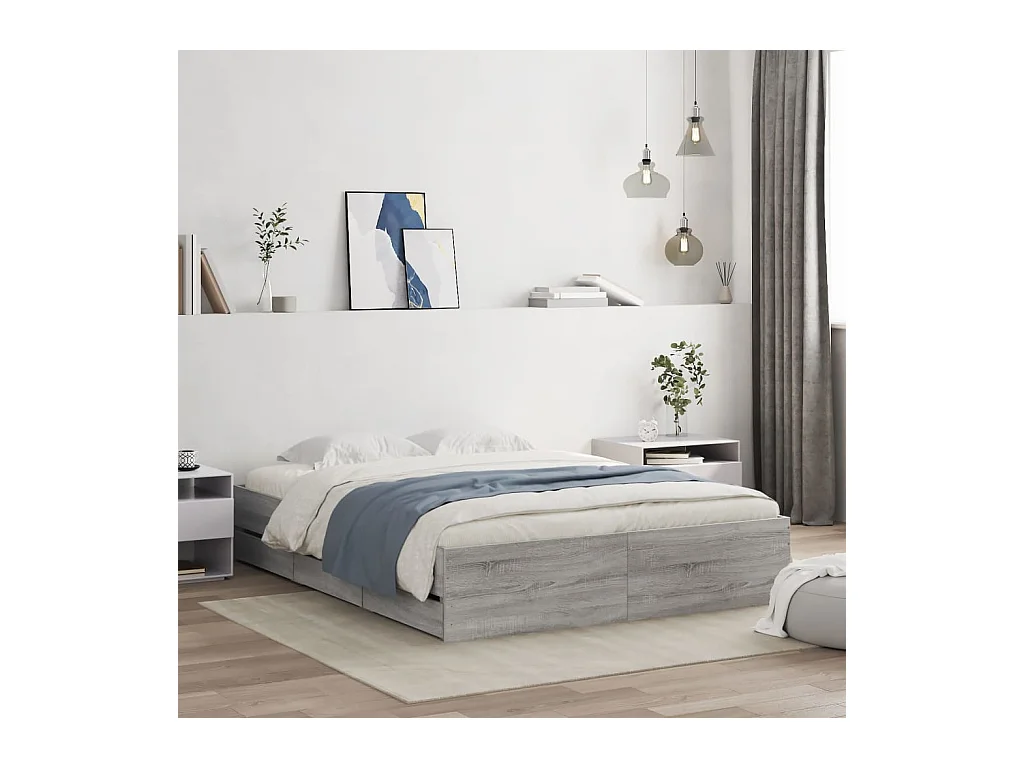 Cadre de lit avec tiroirs sans matelas sonoma gris 140x190 cm