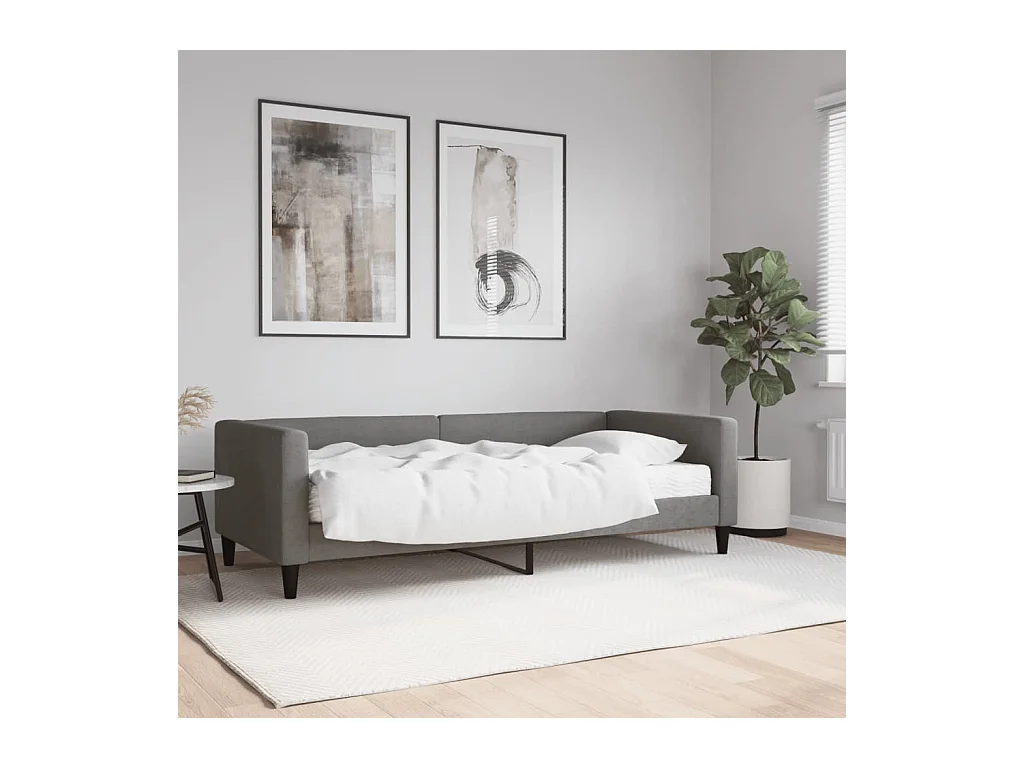 Lit de jour avec matelas gris foncé 90x190 cm tissu