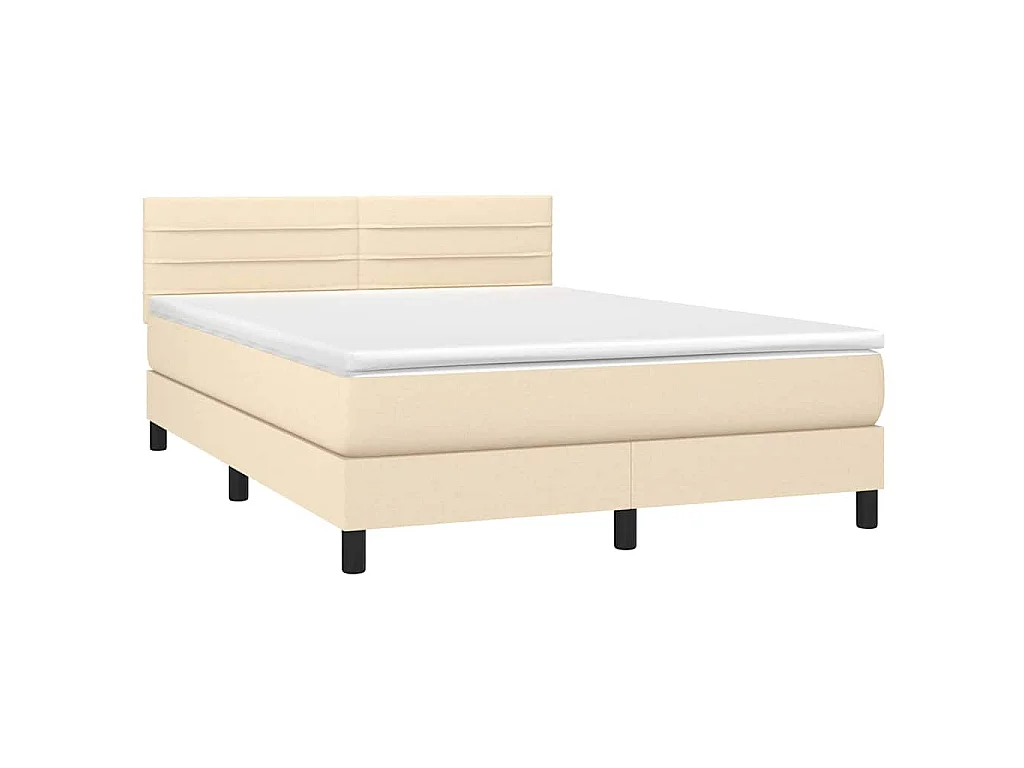 Letto a Molle con Materasso e LED Crema 140x190 cm in Tessuto