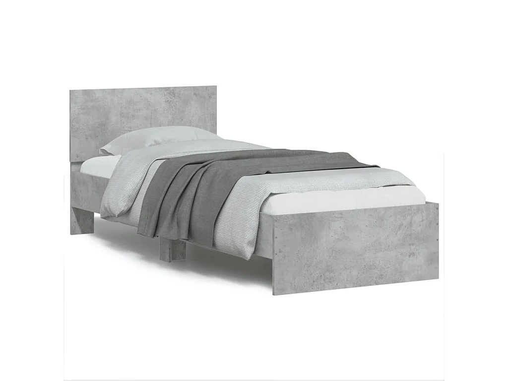 Cadre de lit sans matelas avec tête de lit gris béton 90x190 cm