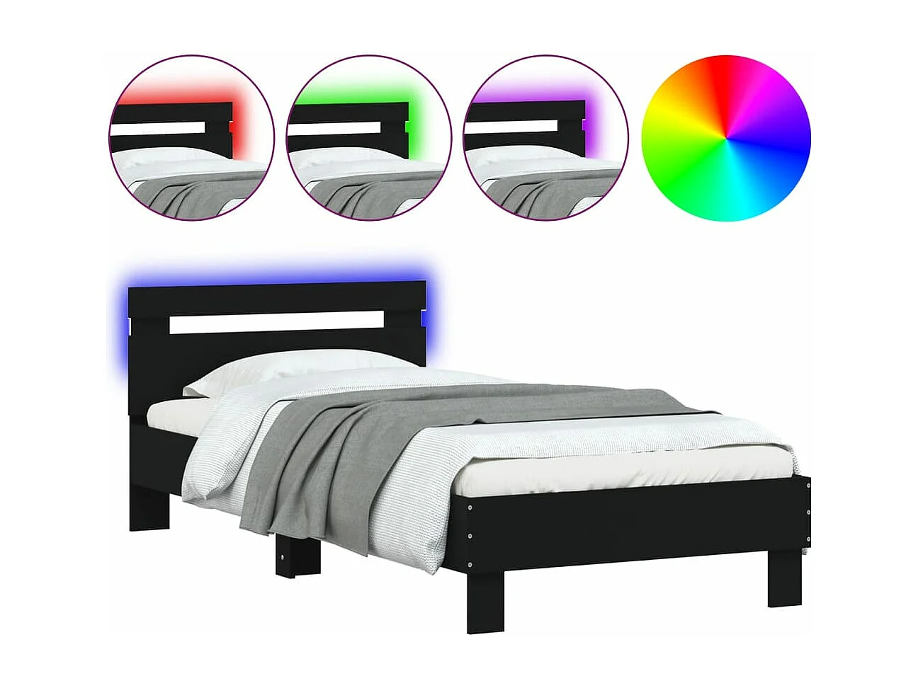 Estrutura de cama c/ cabeceira e luzes LED 90x190 cm preto