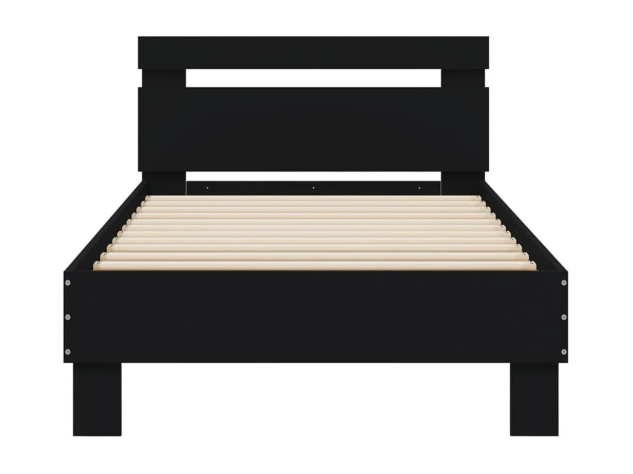 Estrutura de cama c/ cabeceira e luzes LED 90x190 cm preto