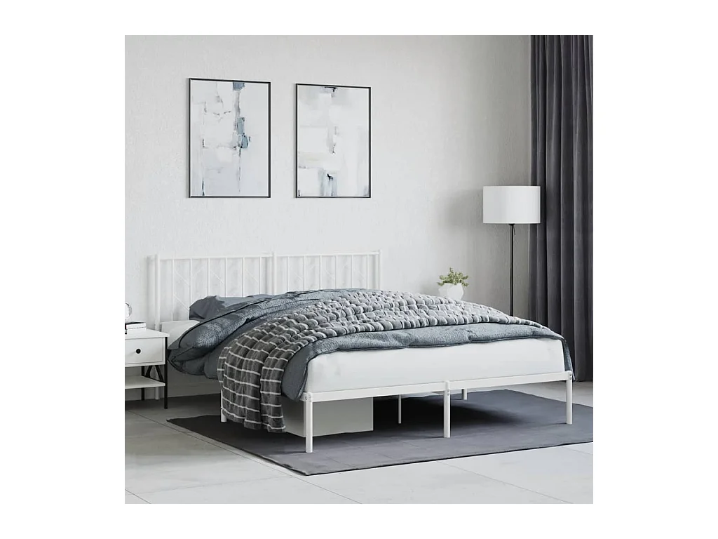 Cadre de lit métal sans matelas et tête de lit blanc 160x200 cm