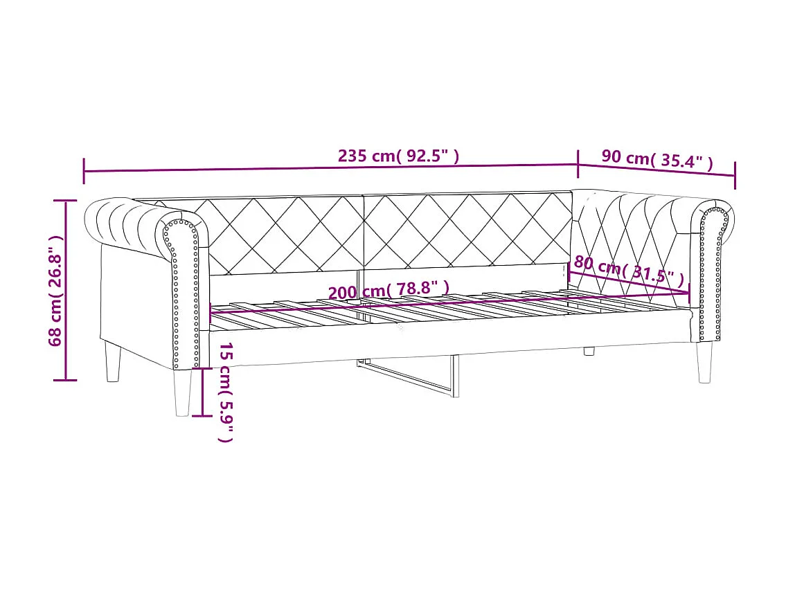 Lit de jour sans matelas crème 80x200 cm similicuir