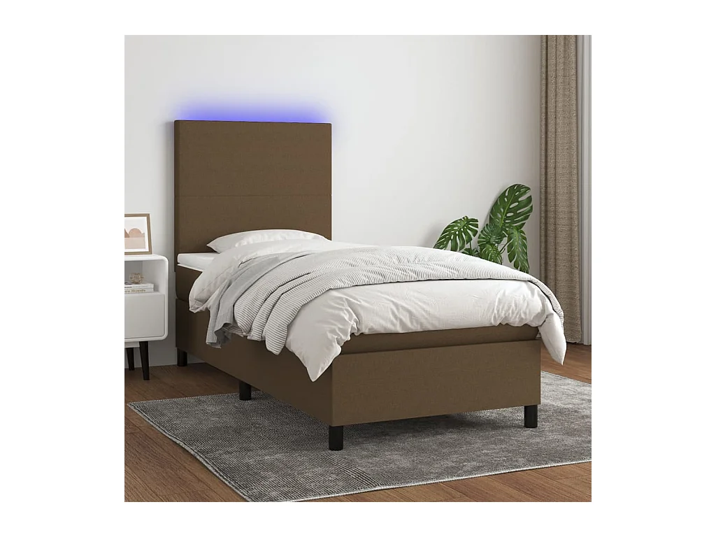 Boxspring met matras en LED stof donkerbruin 80x200 cm