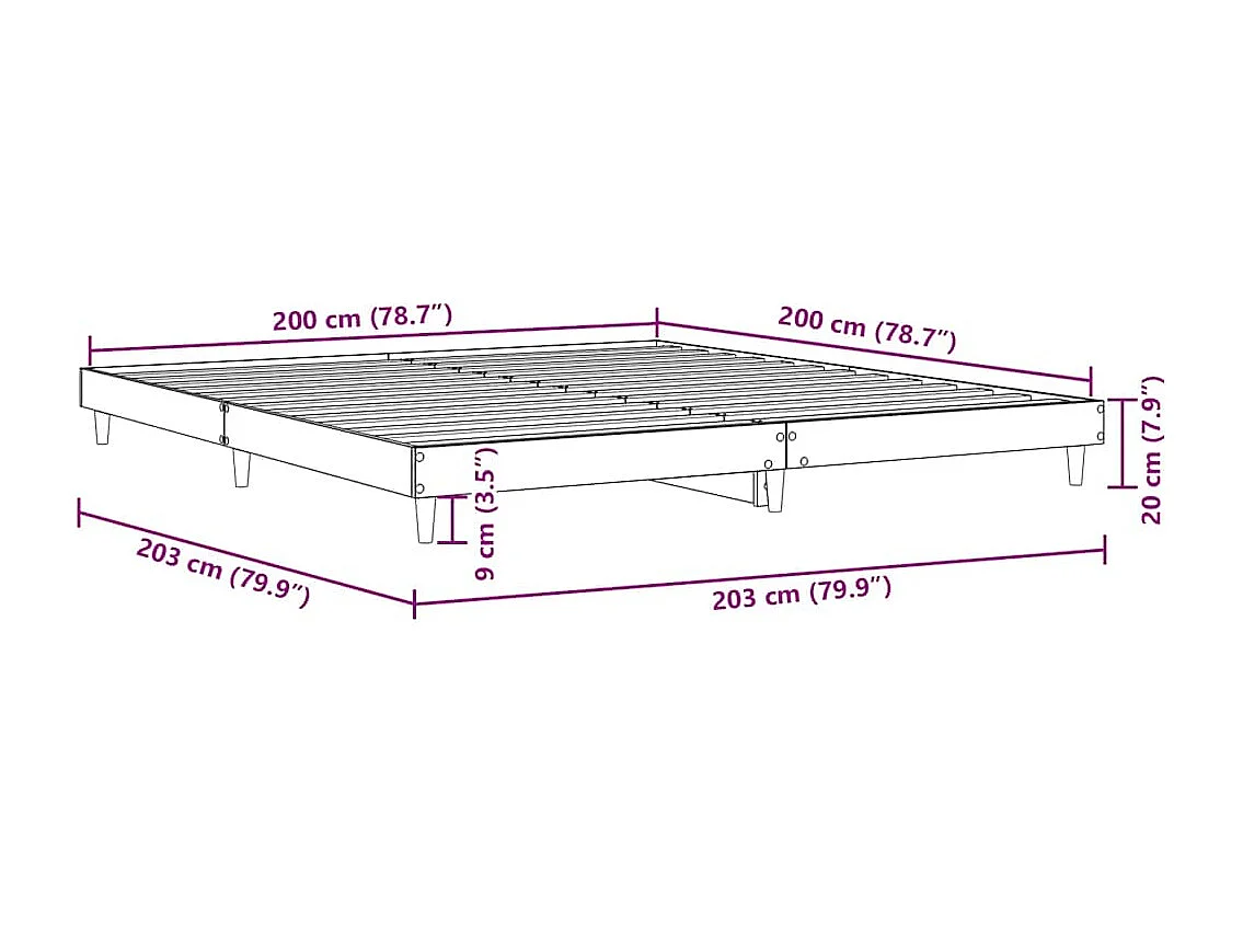 Bedframe zonder matras 200x200cm spaanplaat sonoma eikenkleurig