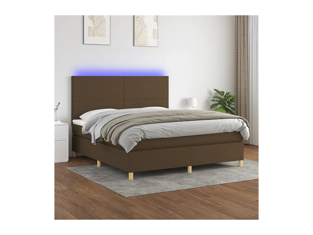Sommier à lattes de lit matelas et LED Marron foncé 180x200 cm
