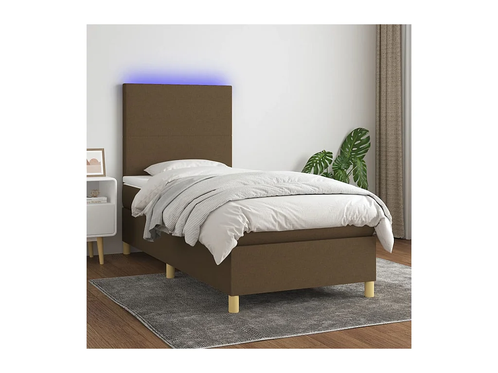Sommier à lattes de lit et matelas et LED Marron foncé 90x190cm