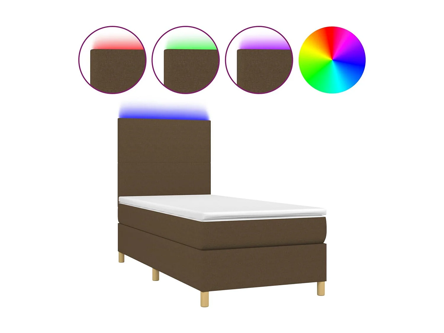 Cama box spring c/ colchão/LED 90x190 cm tecido castanho-escuro