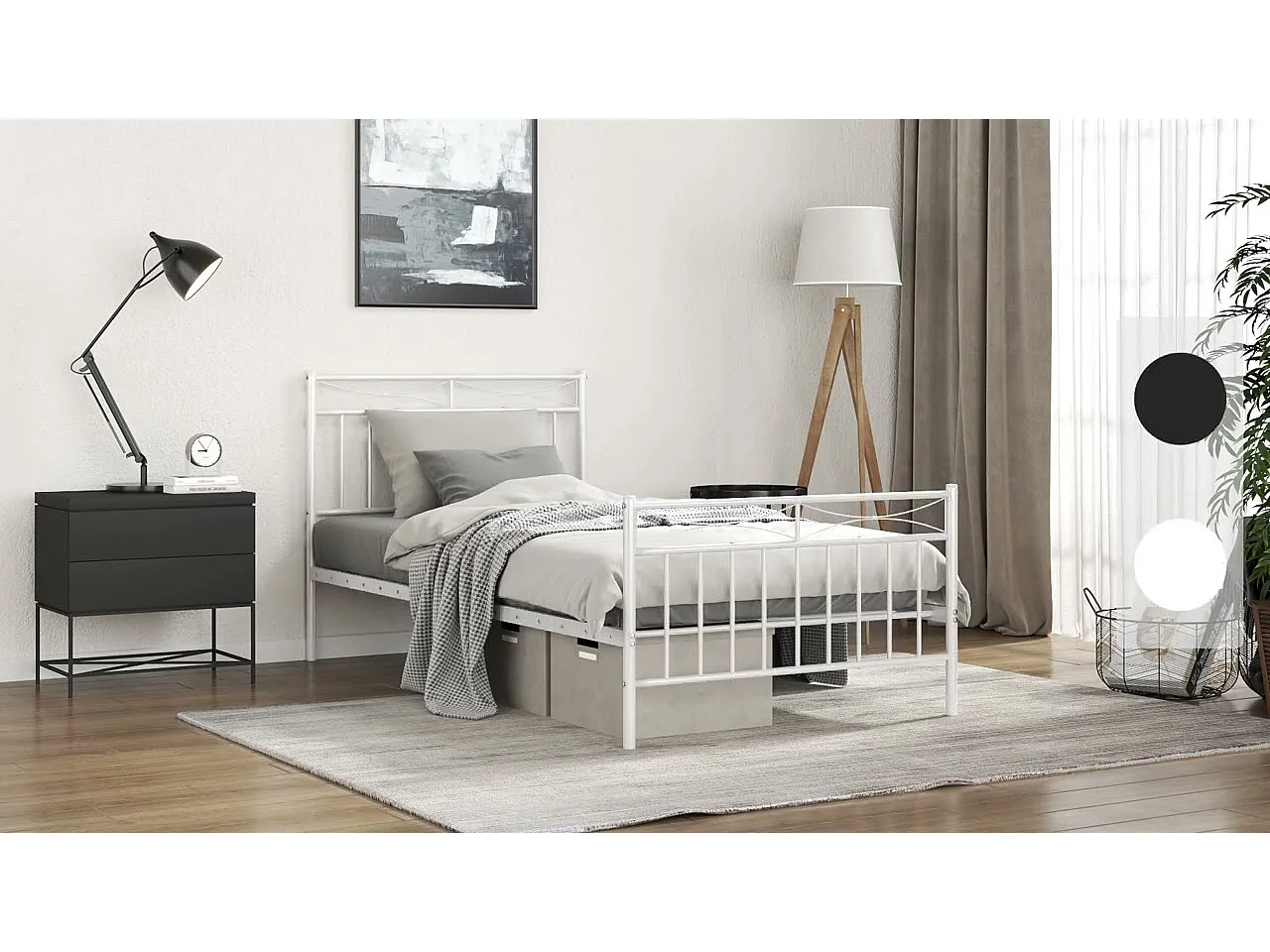 Cadre de lit métal sans matelas et pied de lit blanc 100x200 cm