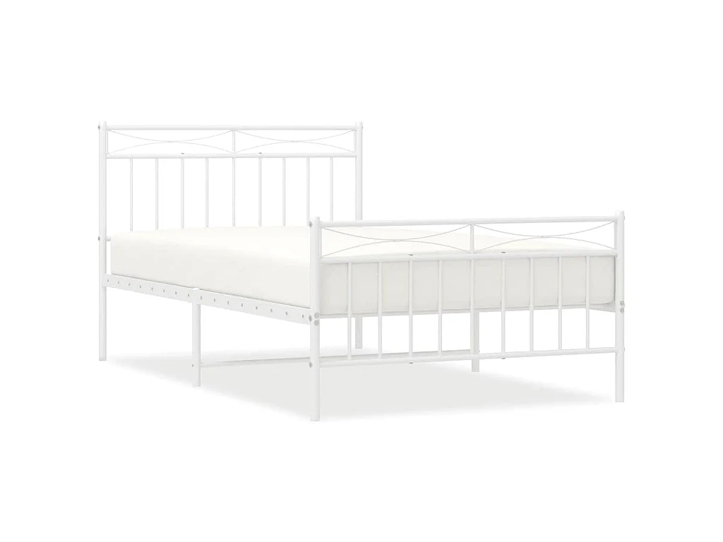 Cadre de lit métal sans matelas et pied de lit blanc 100x200 cm