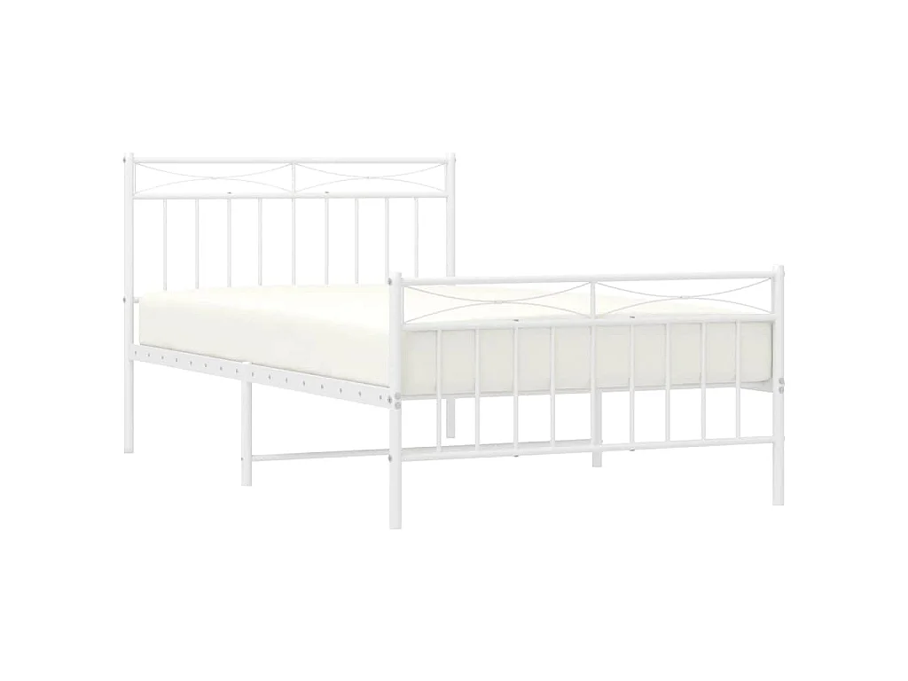 Cadre de lit métal sans matelas et pied de lit blanc 100x200 cm