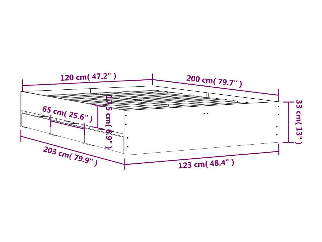 Giroletto Cassetti Rovere Sonoma 120x200 cm Legno Multistrato