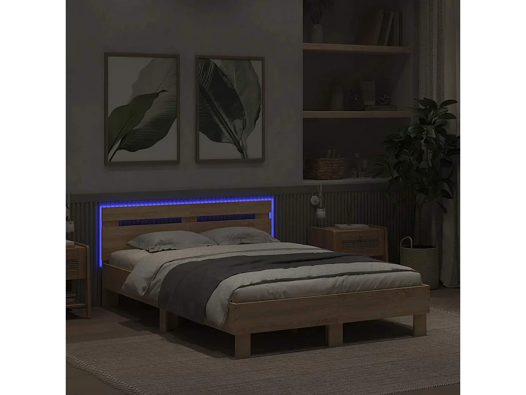 Bedframe met hoofdeinde en LED sonoma eikenkleurig 120x200 cm
