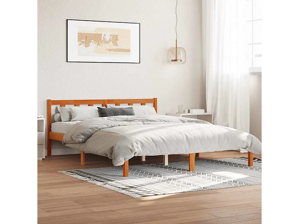 Cadre de lit sans matelas cire marron 160x200cm bois pin massif