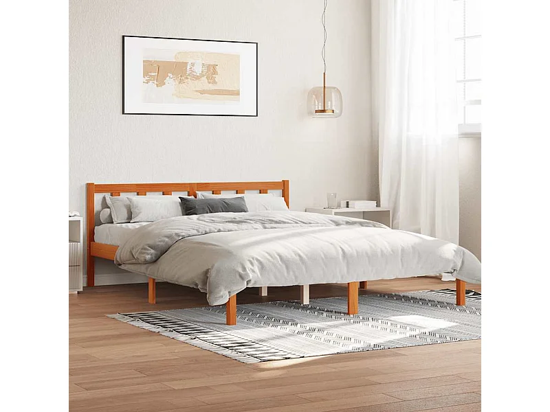 Cadre de lit sans matelas cire marron 160x200cm bois pin massif