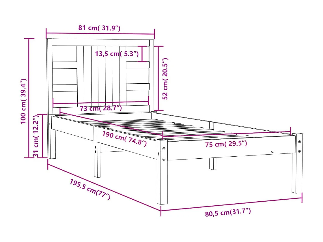Giroletto in Legno Massello 75x190 cm Small Single