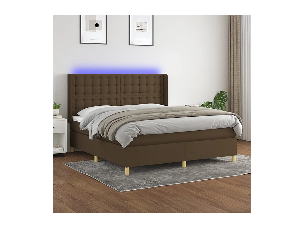 Sommier à lattes de lit matelas et LED Marron foncé 180x200cm