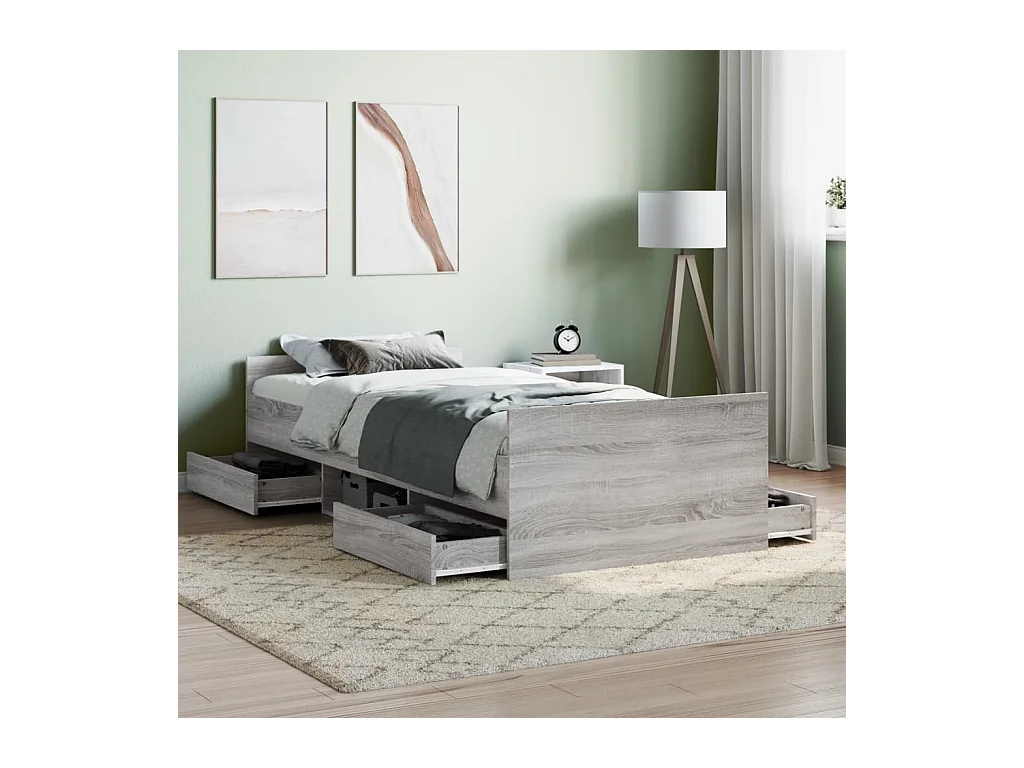 Bedframe met hoofd- en voeteneinde grijs sonoma eiken 90x190 cm