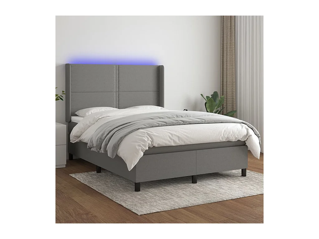 Sommier à lattes de lit matelas LED Gris foncé 140x190 cm Tissu