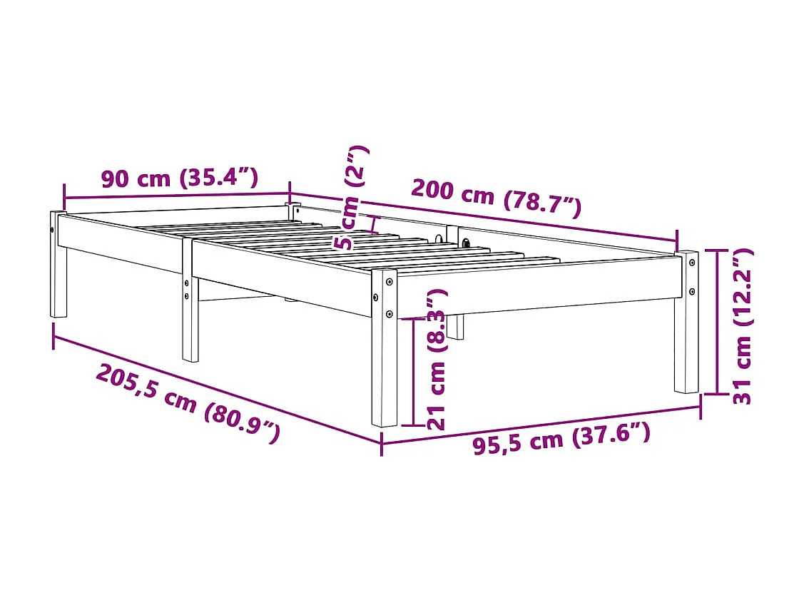 Cadre de lit sans matelas cire marron 90x200 cm bois pin massif