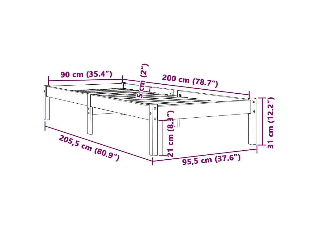 Cadre de lit sans matelas cire marron 90x200 cm bois pin massif