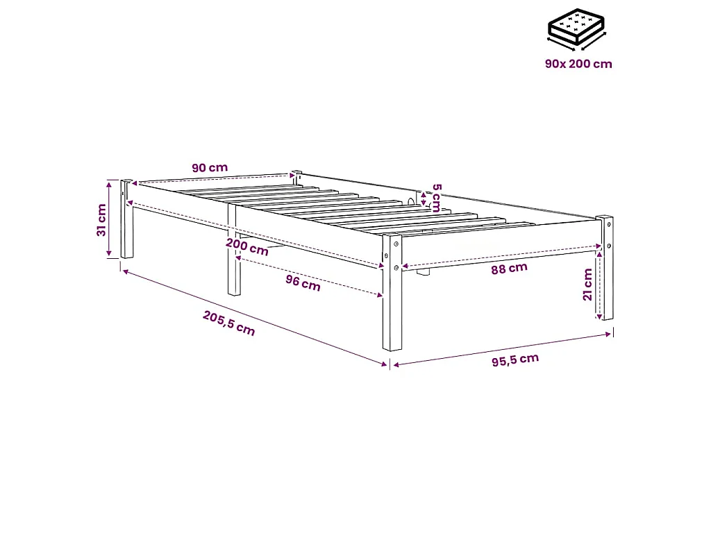Cama sem colchão 90x200 cm pinho maciço castanho-mel