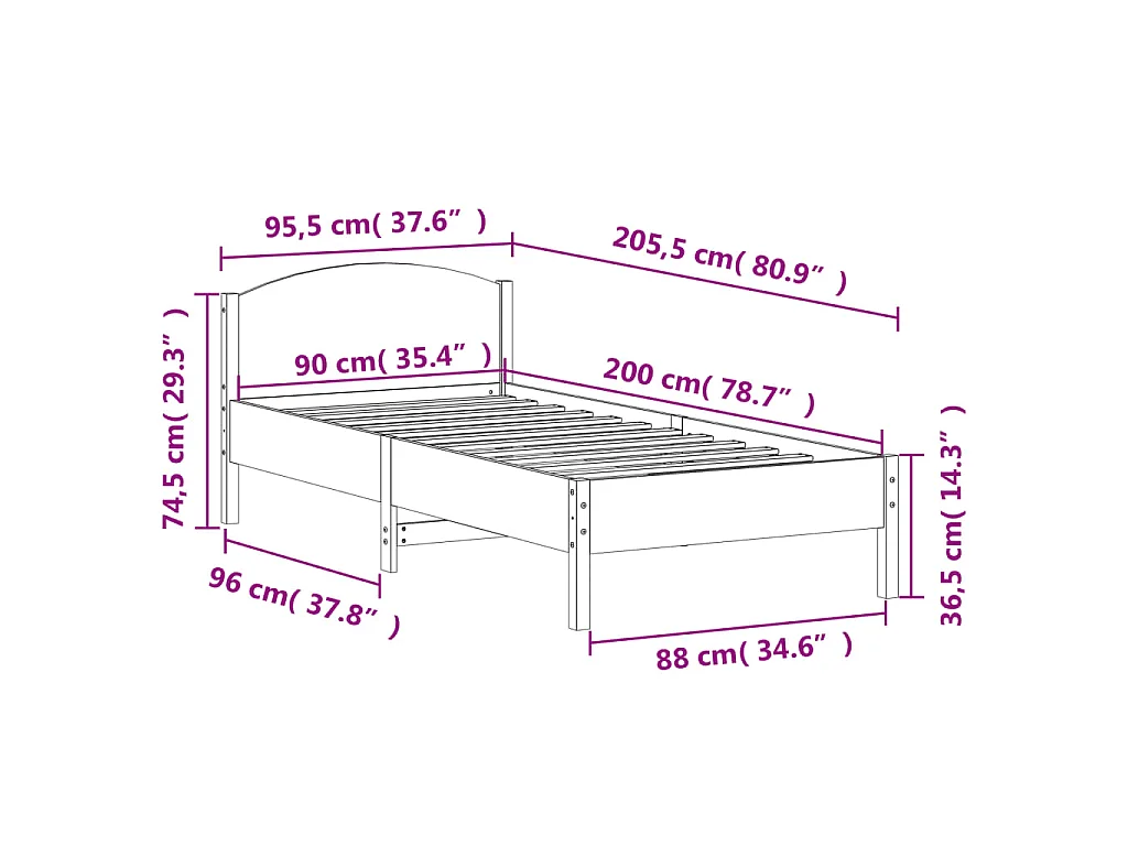 Cadre de lit sans matelas blanc 90x200 cm bois de pin massif