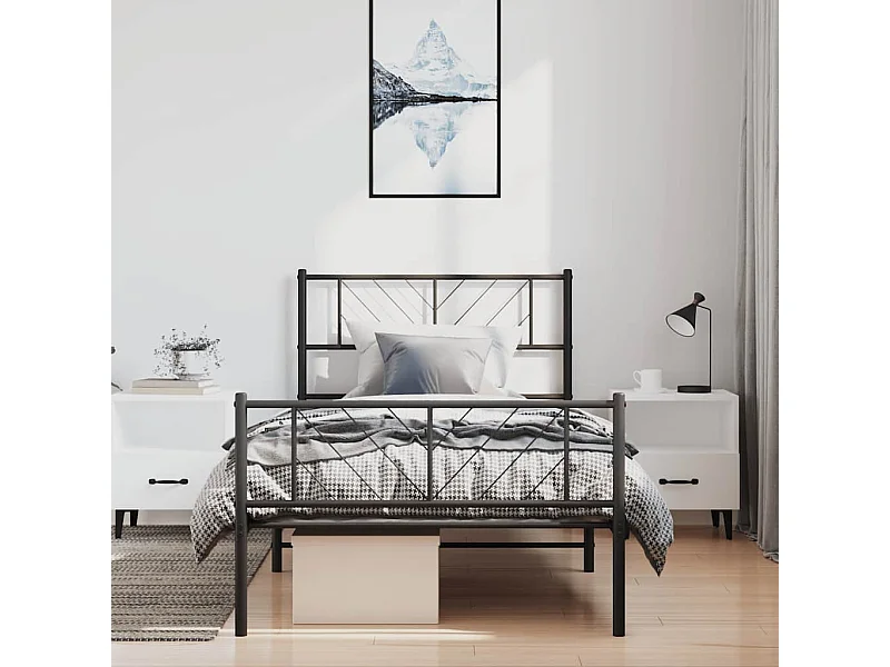 Cadre de lit métal sans matelas avec pied de lit noir 100x190cm