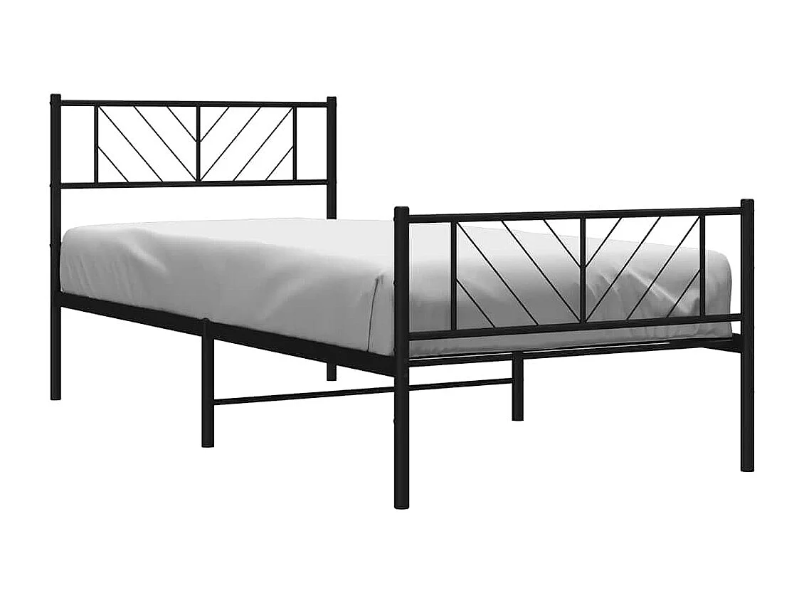Cadre de lit métal sans matelas avec pied de lit noir 100x190cm