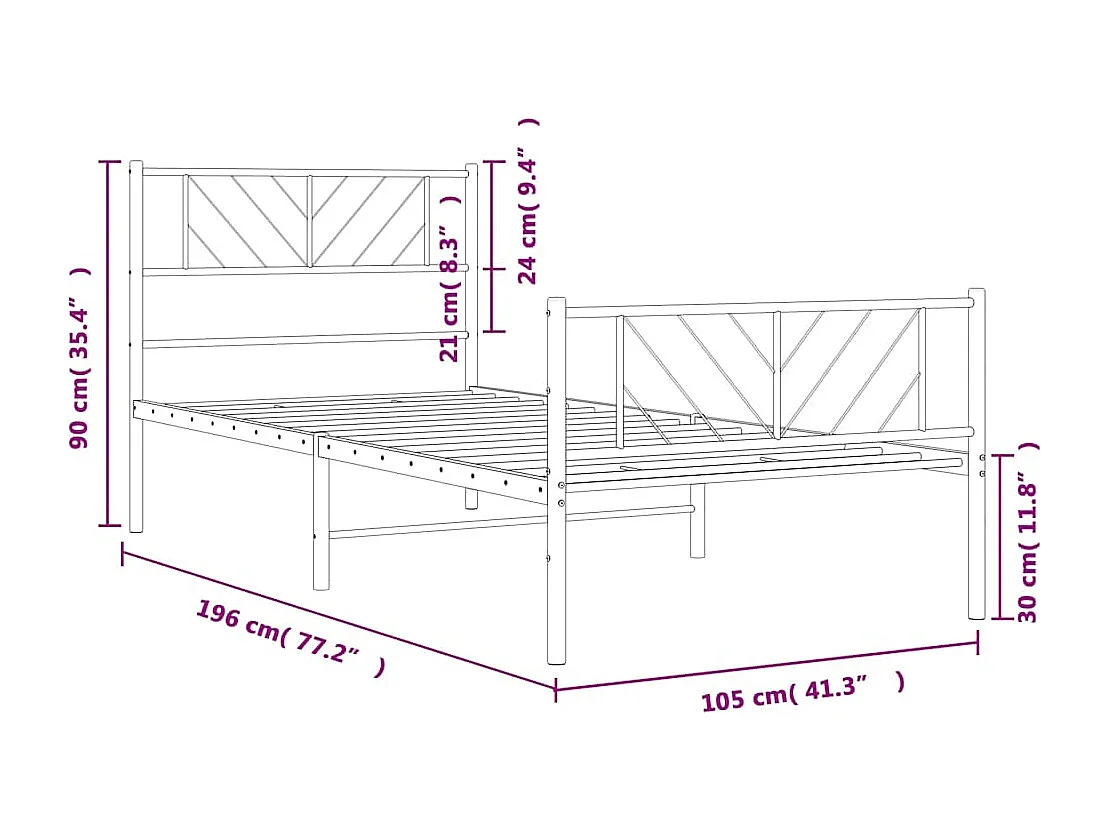 Estructura cama sin colchón con estribo metal negro 100x190 cm