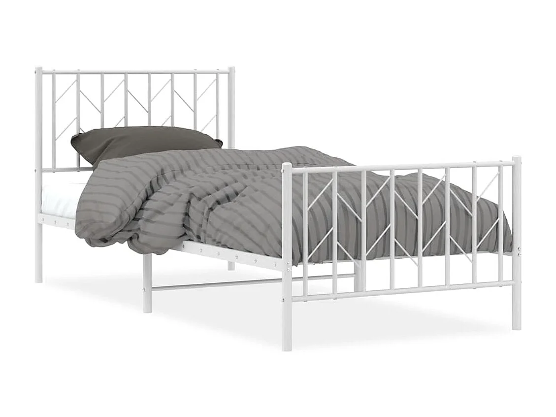 Cadre de lit métal sans matelas avec pied de lit blanc 90x200cm