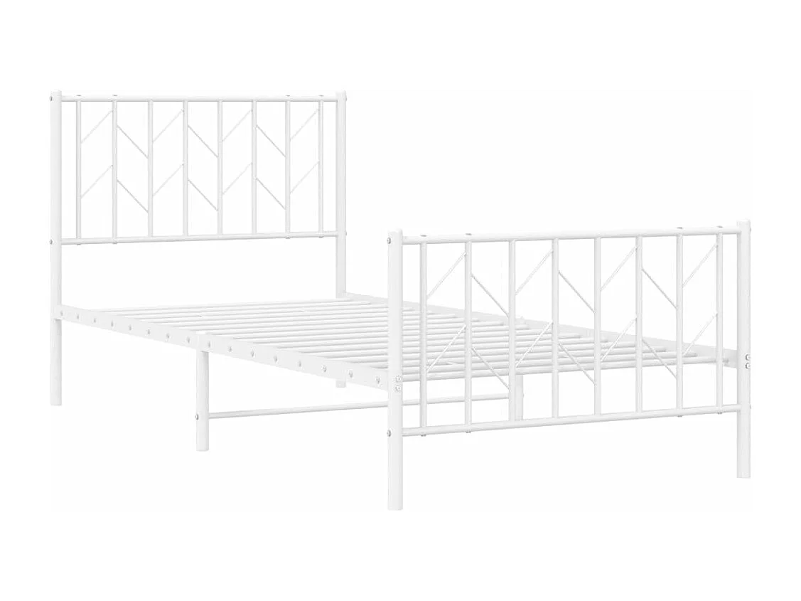 Cadre de lit métal sans matelas avec pied de lit blanc 90x200cm