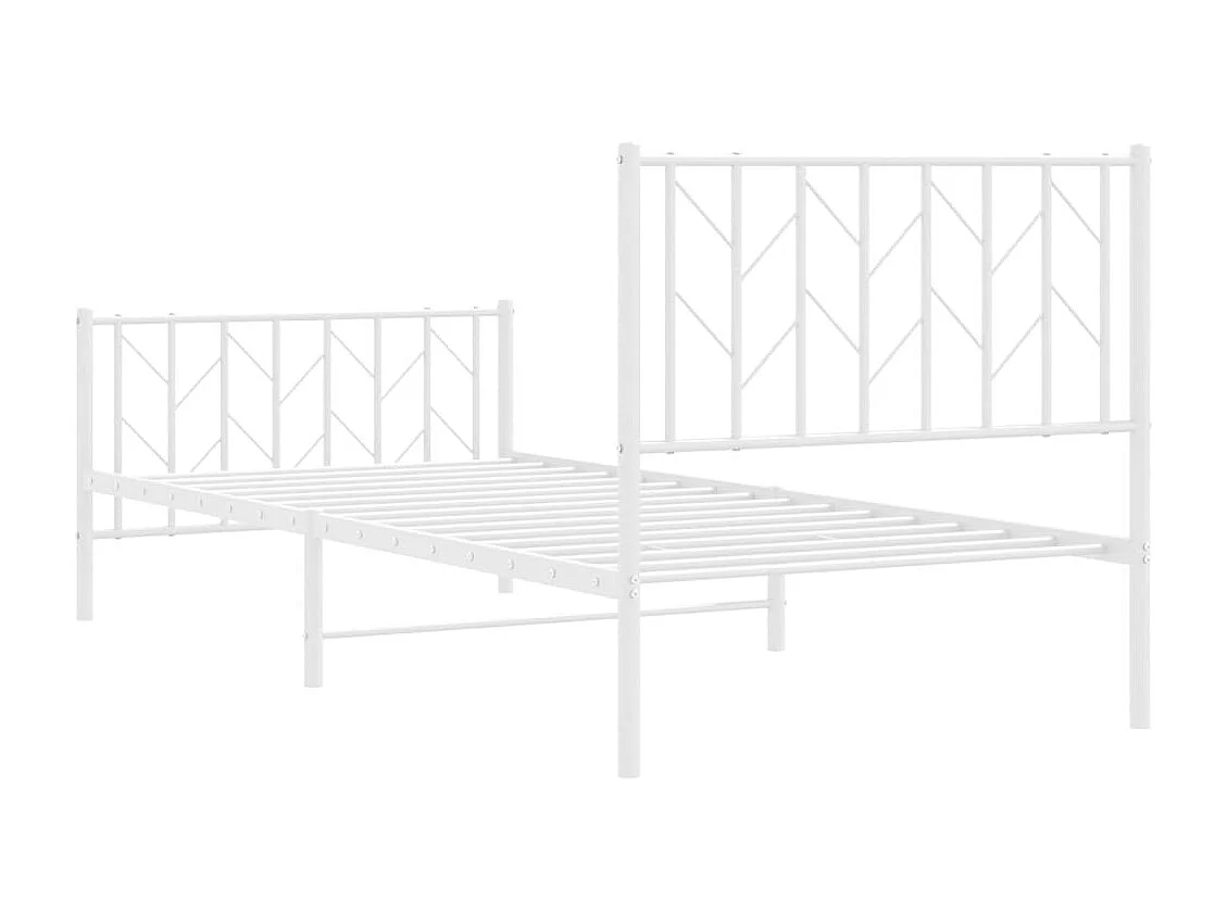 Cadre de lit métal sans matelas avec pied de lit blanc 90x200cm