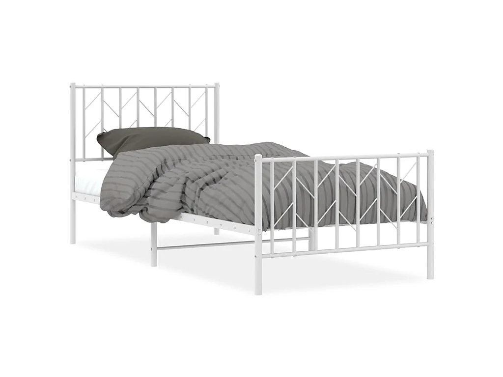 Cadre de lit métal sans matelas avec pied de lit blanc 90x200cm