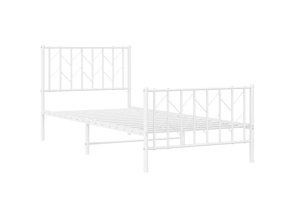 Cadre de lit métal sans matelas avec pied de lit blanc 90x200cm