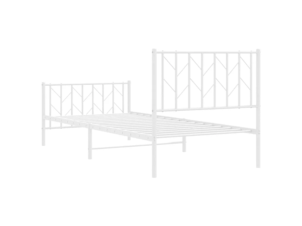 Cadre de lit métal sans matelas avec pied de lit blanc 90x200cm