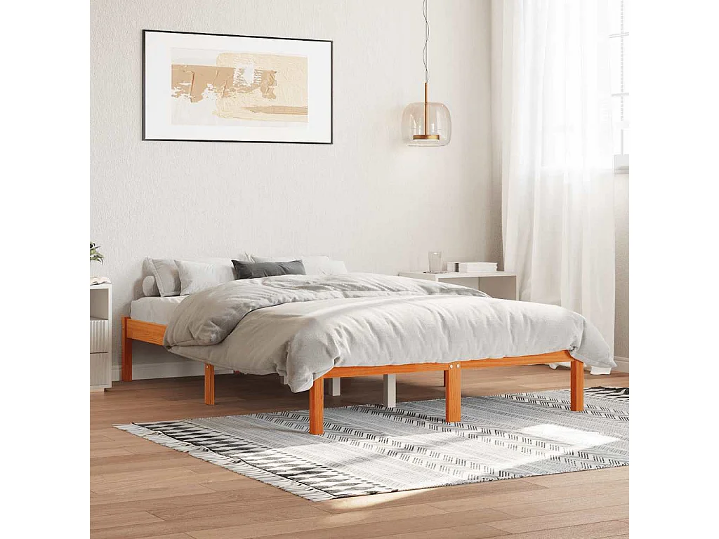 Cadre de lit sans matelas cire marron 140x200cm bois pin massif