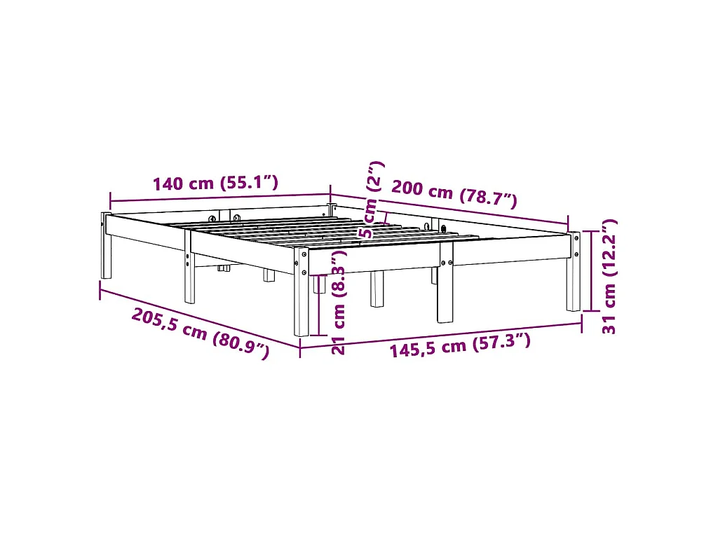 Cadre de lit sans matelas cire marron 140x200cm bois pin massif
