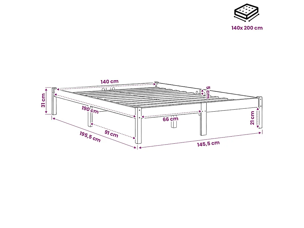 Cadre de lit sans matelas cire marron 140x200cm bois pin massif